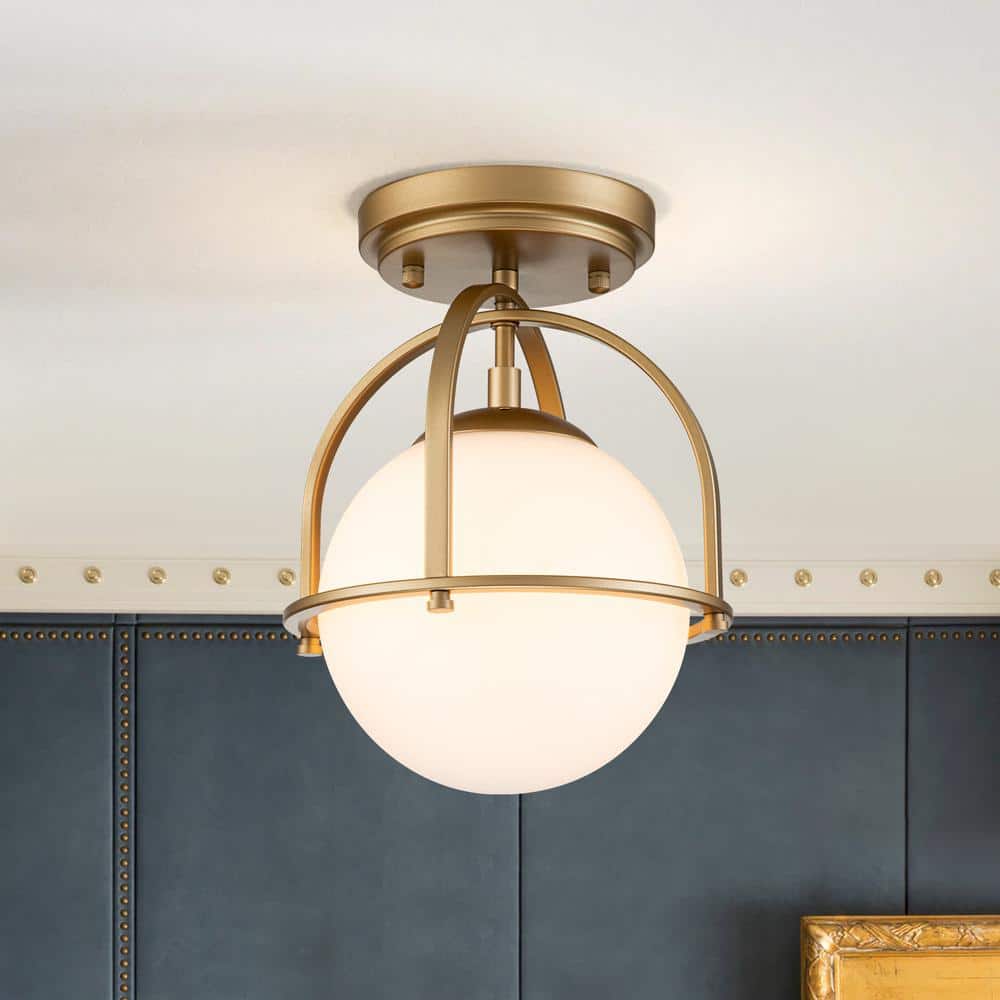 Fragoso 8.66 in. 1-Light Brass Semi Flush Mount Light with Opal Glass price history on PriceWatchPro