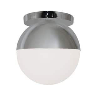 Dayana 7 in. 1-Light Polished Chrome Transitional Flush Mount with White Glass Shade and No Bulbs Included