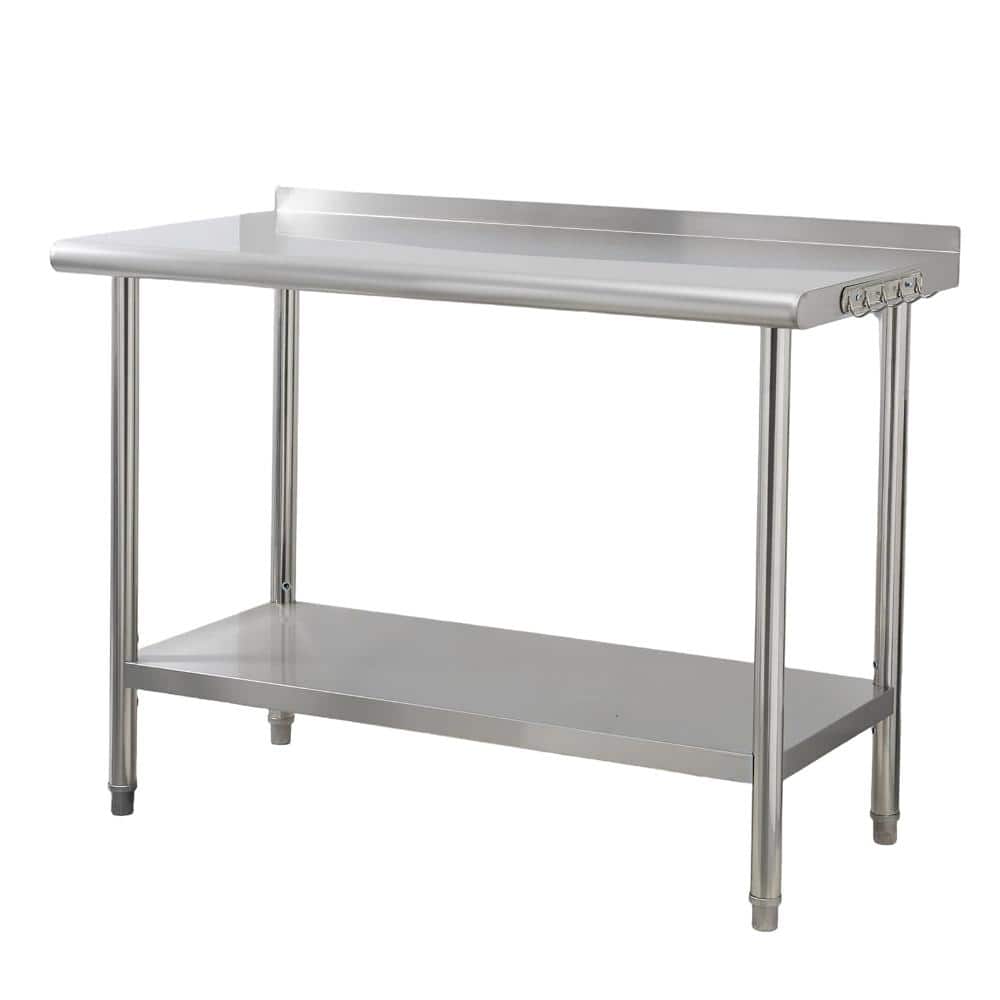 48 Inch Stainless Steel Commercial Work Table Double Layer, 0.7mm Thick Heavy Duty Prep Table, Backsplash 48x24x35 in price history on PriceWatchPro