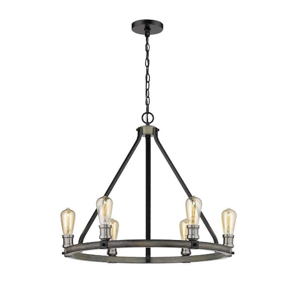 Unbranded Kirkland 6-Light Ashen Barnboard Chandelier with No Shade