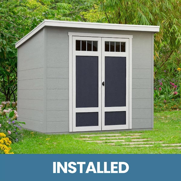 Handy Home Products Professionally Installed Highland 8 ft. W x 6 ft. D Backyard Wood Utility Shed with Gray Polycarbonate Roof (48 sq. ft.)