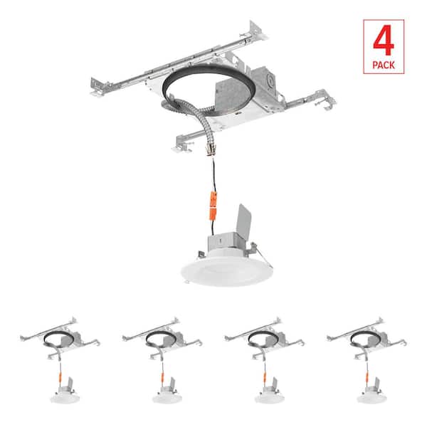6 in. Selectable CCT Integrated LED White can less Baffle with New Construction Mounting Frame, Light Kit (4-Pack)