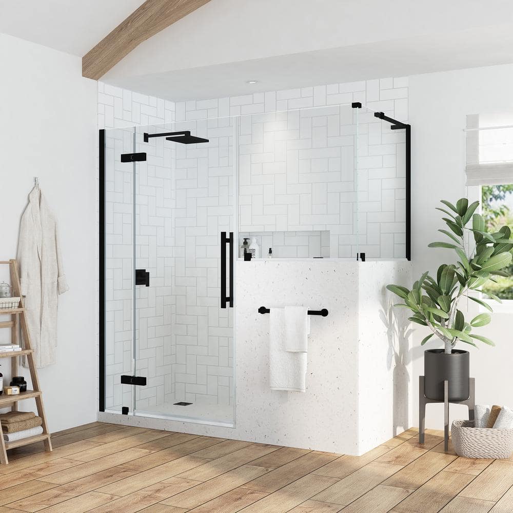 Tampa Black Frameless Corner Shower Kit with Tempered Glass