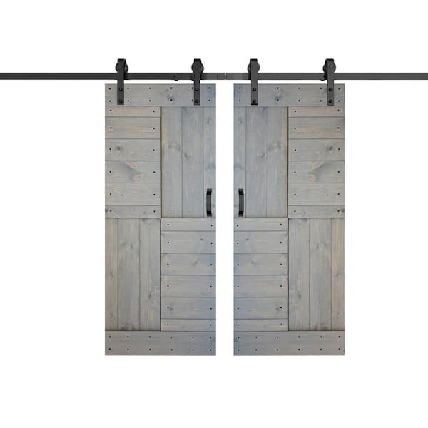 ISLIFE S Series 72 in. x 84 in. French Gray Finished DIY Solid Wood Double Sliding Barn Door with Hardware Kit