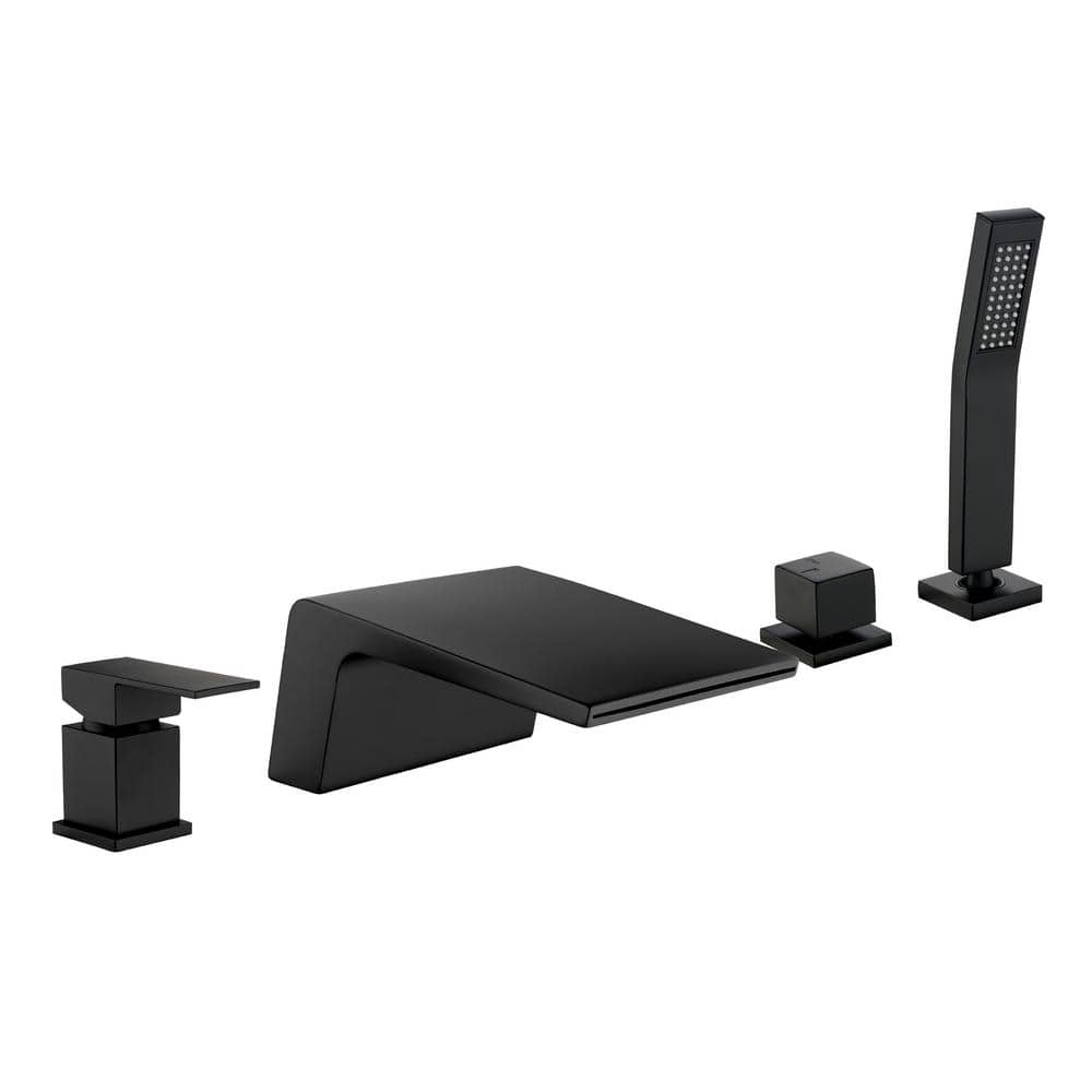 Single-Handle Tub Deck Mount Roman Tub Faucet with Hand Shower and Water Su