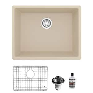 QU- 820 Quartz/Granite 24.38 in. Single Bowl Undermount Kitchen Sink in Bisque with Bottom Grid and Strainer