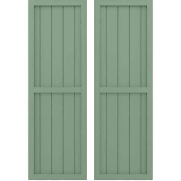 Ekena Millwork 17-1/2-in W x 57-in H Americraft 5 Board Exterior Real Wood Two Equal Panel Framed Board and Batten Shutters Track Green