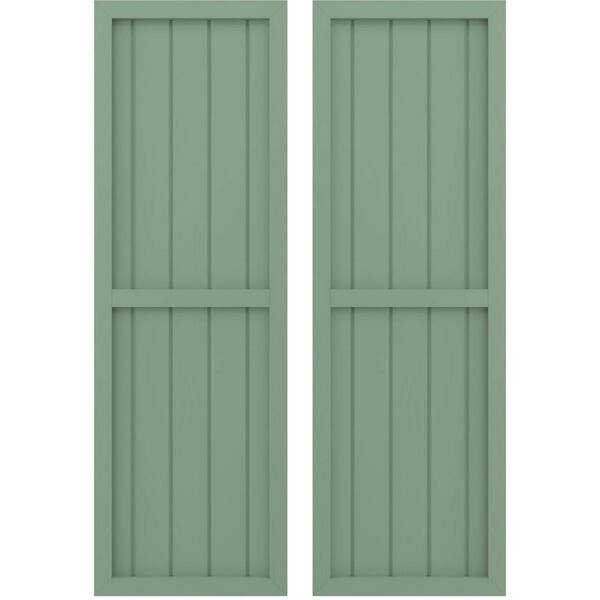 Ekena Millwork 17-1/2 in. W x 72 in. H Americraft 5-Board Exterior Real Wood 2 Equal Panel Framed Board and Batten Shutters Track Green