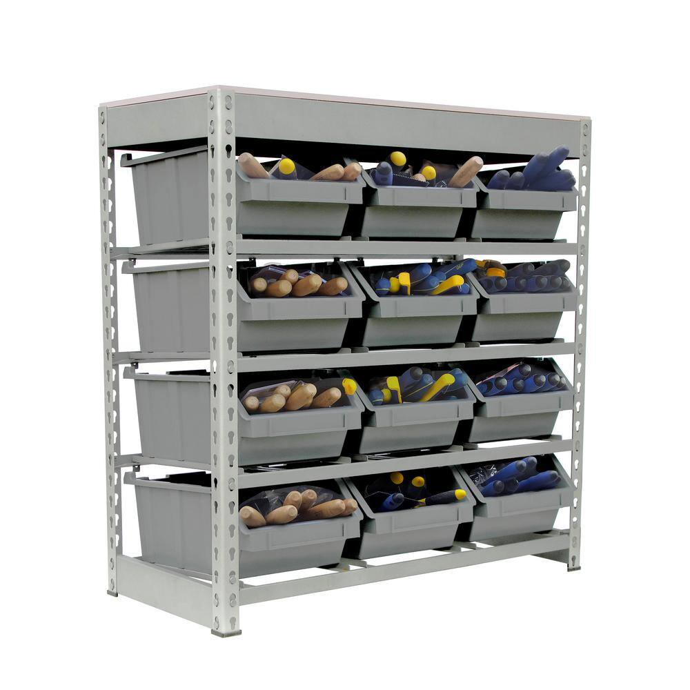Gray 4-Tier Metal Organizer Shelving Rack with 12 Bins