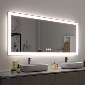 72 in. W x 32 in. H Rectangular Framed LED Anti-Fog Wall Mirror in Black with Backlit and Front Light