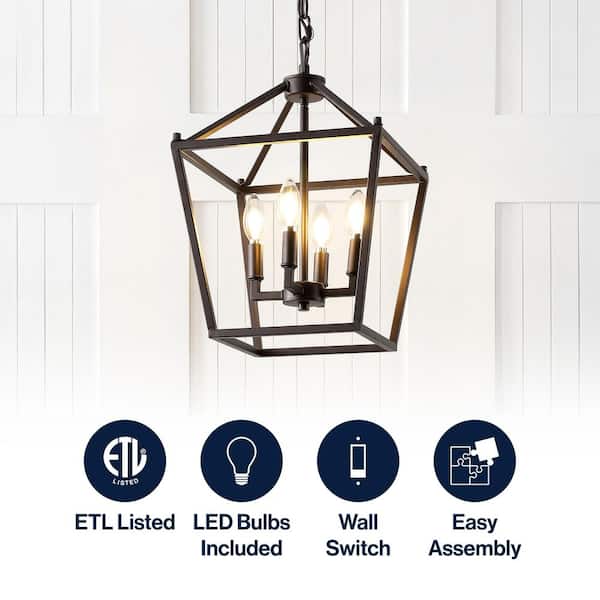 JONATHAN Y Pagoda 12 in. 4-Bulb Oil Rubbed Bronze Lantern Metal