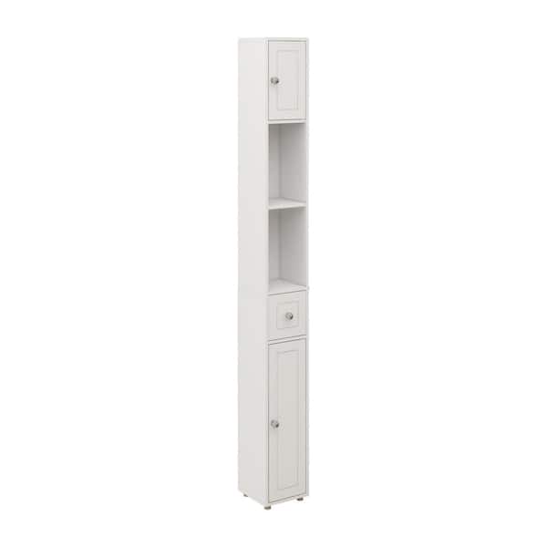 7.87 in. W x 7.87 in. D x 71 in. H White Bathroom Storage Cabinet with 1 Drawer and 2 Doors, 4 Adjustable Shelves