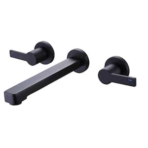 Double Handle Wall Mounted Bathroom Faucet 3 Holes Modern Brass Bathroom Sink Basin Faucets in Matte Black