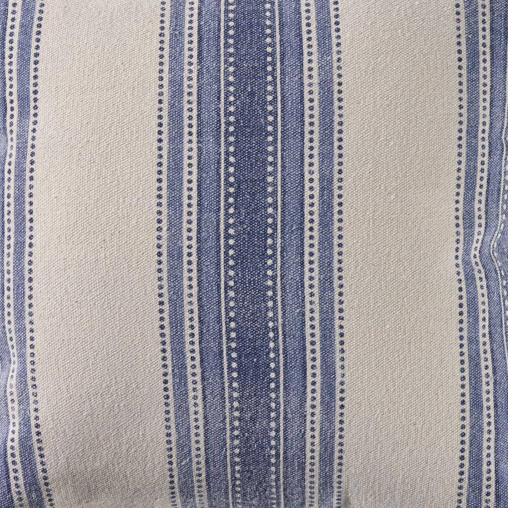 Navy and Ivory Striped Cotton Throw Pillow Set with Fringe