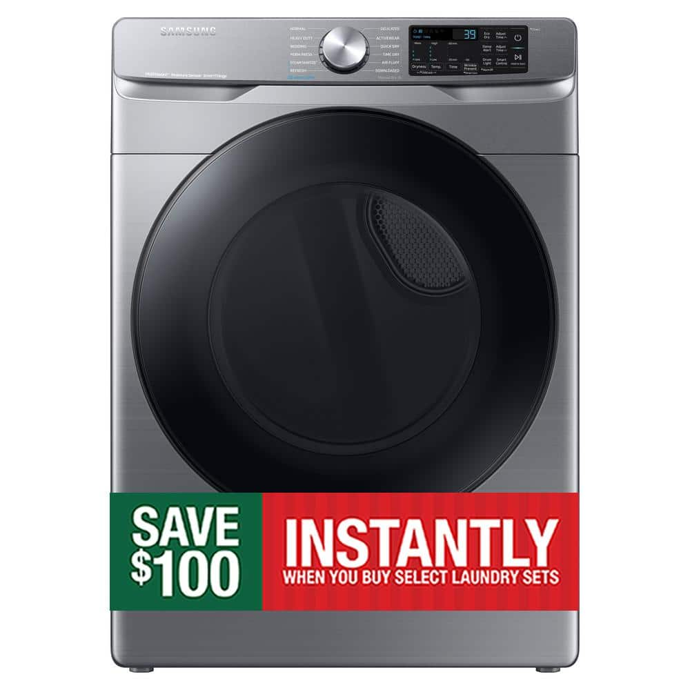 Samsung 7.5 cu. ft. Smart Stackable Vented Electric Dryer with Steam Sanitize+ in Platinum