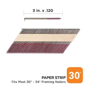 3 in. x 0.120 30-Degree Bright Finish Smooth Shank Paper Tape Framing Nails (2500 -Per Box)
