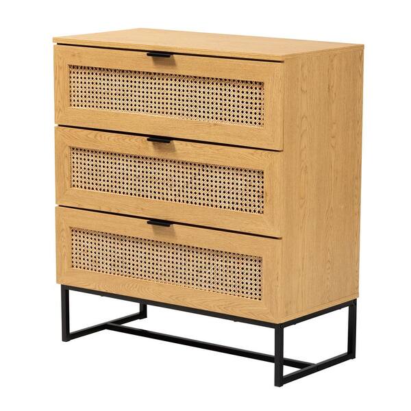 Baxton Studio Sawyer 3-Drawer Oak Brown and Black Chest of Drawers ...