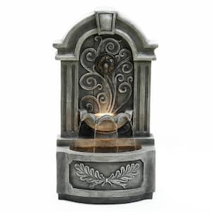 29.7 in. H Gray Resin Elegant Wall Freestanding Outdoor Waterfall Wall Fountain with Lights