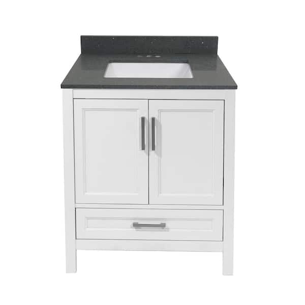 Amluxx Salerno 31 in. W x 22 in. D Bath Vanity in White with Quartz Stone Vanity Top in Galaxy Gray with White Basin