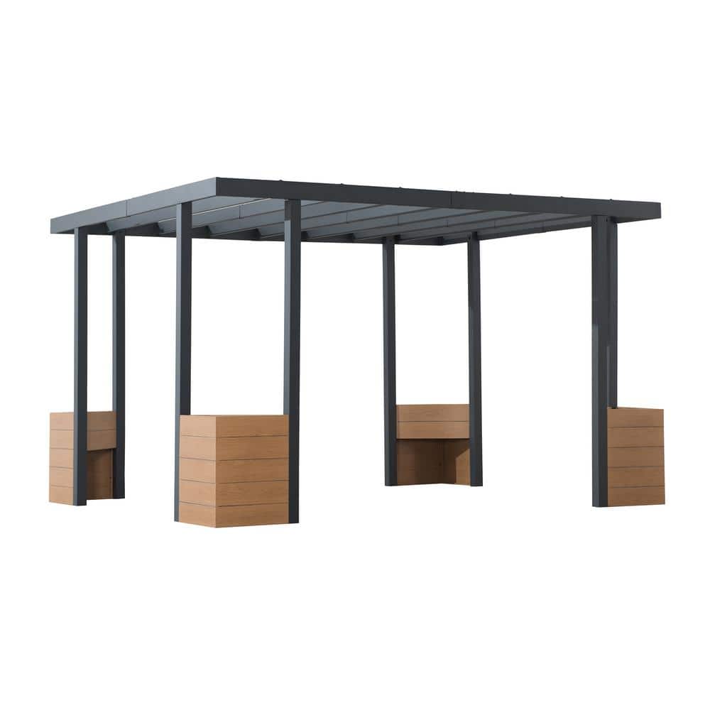 Marbella 10x12 ft Black Steel Frame Outdoor Pergola with Planters