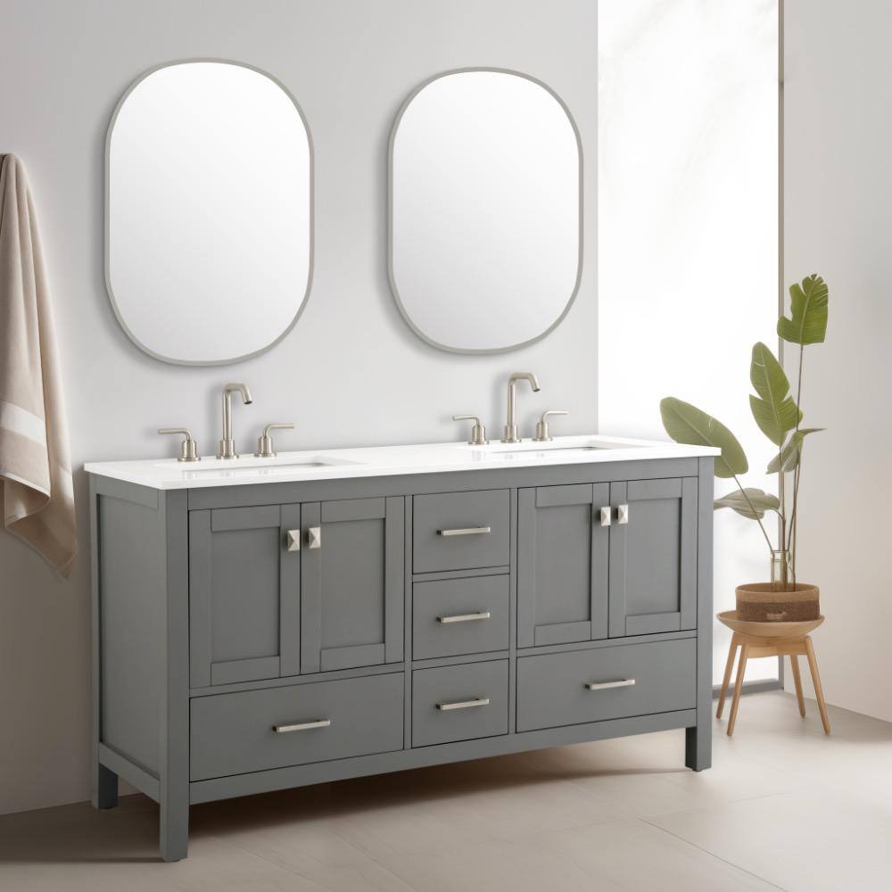 Vanea 60" Gray Double Sink Freestanding Bathroom Vanity with Quartz Top
