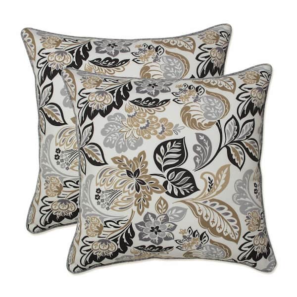 Pillow Perfect Floral Black Square Outdoor Square Throw Pillow 2-Pack