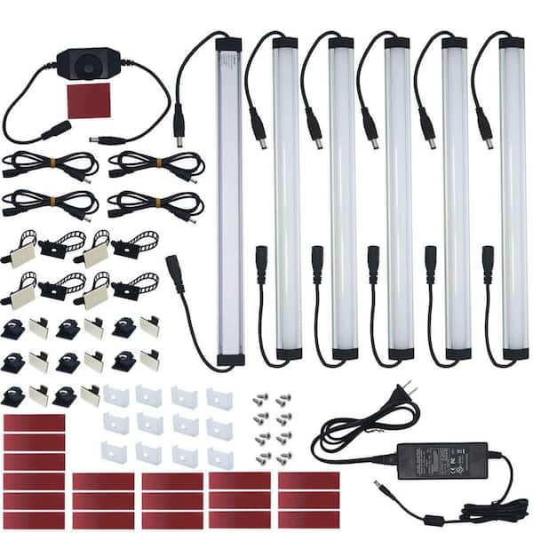 6-Pack 12 in. Warm White Under Cabinet LED Lighting, Plug in or Hardwired Light Strips for Closet, Black Cable