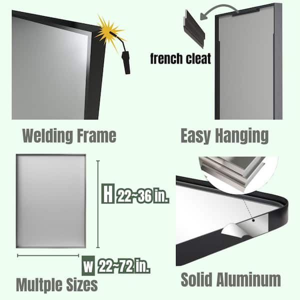 28 in. W x 60 in. H Rectangle Framed Black Tempered Glass Bathroom Wall-mounted Full Mirror