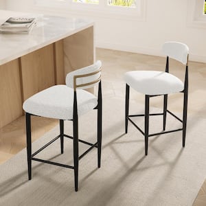 26 in. White Boucle Counter Height Bar Stool Set of 2, Dining Room Armless Chair Barstools for Kitchen Island