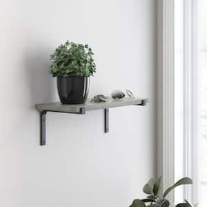 6 in. x 24 in. x 8 in. Grey Stained Solid Pine Decorative Wall Shelf with Matte Black Wraparound Steel Brackets