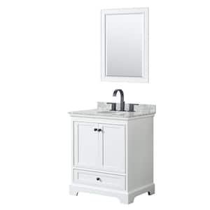 Deborah 30 in. W x 22 in. D x 35 in. H Single Bath Vanity in White with White Carrara Marble Top and 24 in. Mirror
