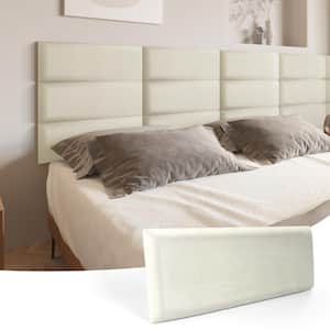 White 9.84 in. x 23.62 in. Queen Panel Peel and Stick Headboard, Upholstered Wall Panel (12-Panels)