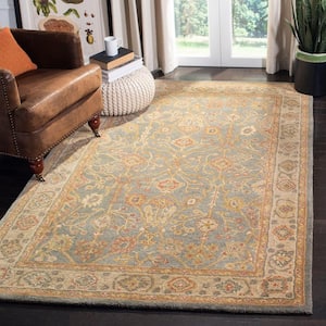 Antiquity Blue/Ivory Doormat 3 ft. x 5 ft. Border Floral Solid Area Rug