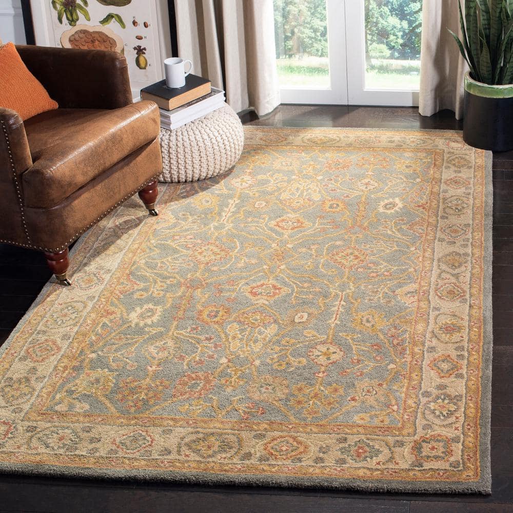Heirloom Blue Square Hand-Tufted Wool Rug