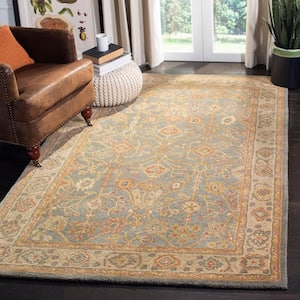 Antiquity Blue/Ivory 8 ft. x 10 ft. Border Floral Solid Area Rug