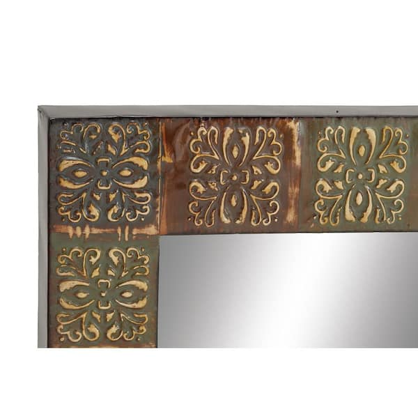 36 in. x 24 in. Rectangle Framed Multi Colored Floral Wall Mirror with Embossed Metal