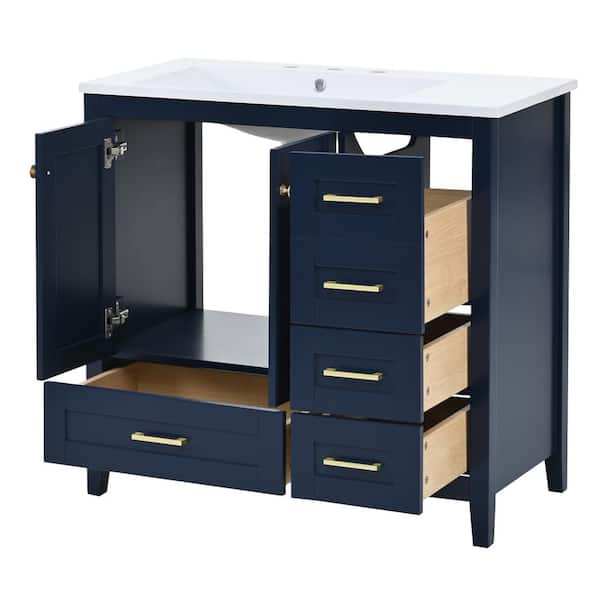 36 in. W x 18 in. D x 34 in. H Bathroom Blue Linen Cabinet