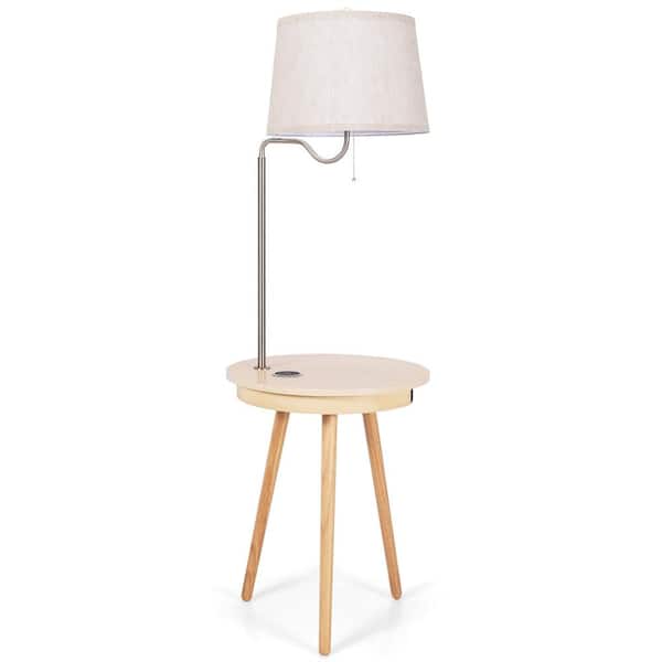 Costway 56 in. Natural Wood Finish Indoor Floor Lamp with Multi-Functional Design