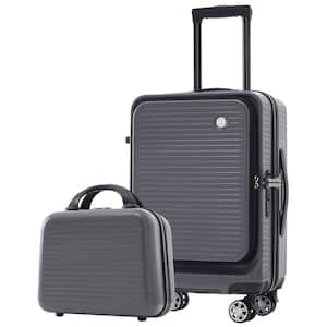 22 in. Gray Front Open Luggage Light-Weight Suitcase with Front Pocket and USB Port, 1 Portable Carrying Case