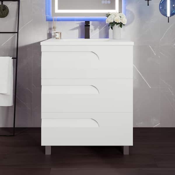 Joy 32 in. Single Sink White Bath Vanity with White Porcelain Top (Assembled)