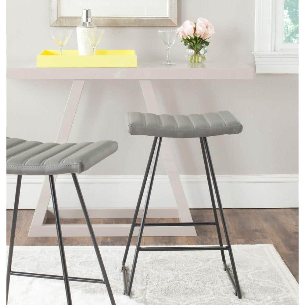 Gray PU Leather and Iron Backless Counter Stools, Set of 2