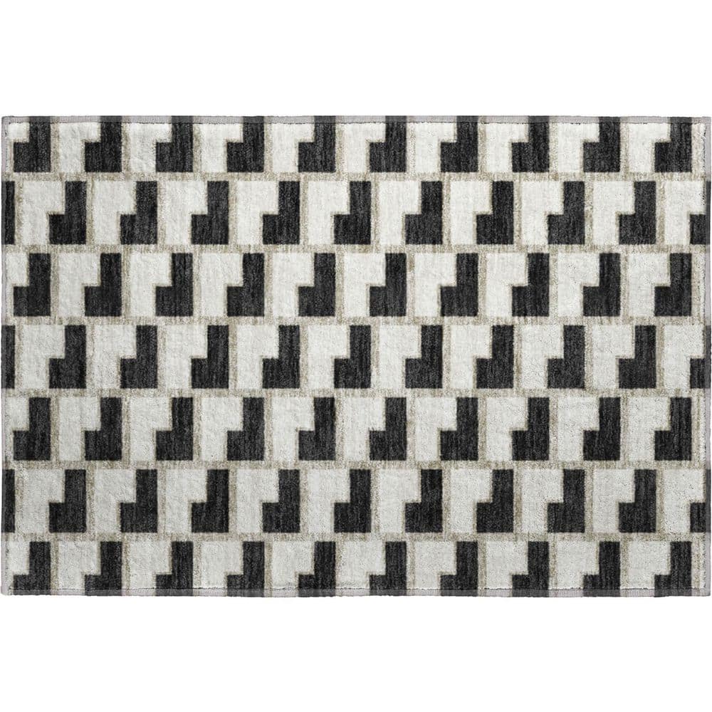 Mayfield Premium Machine Washable Abstract AMF2416 Black 3 ft. x 4 ft. Area Rug price history on PriceWatchPro