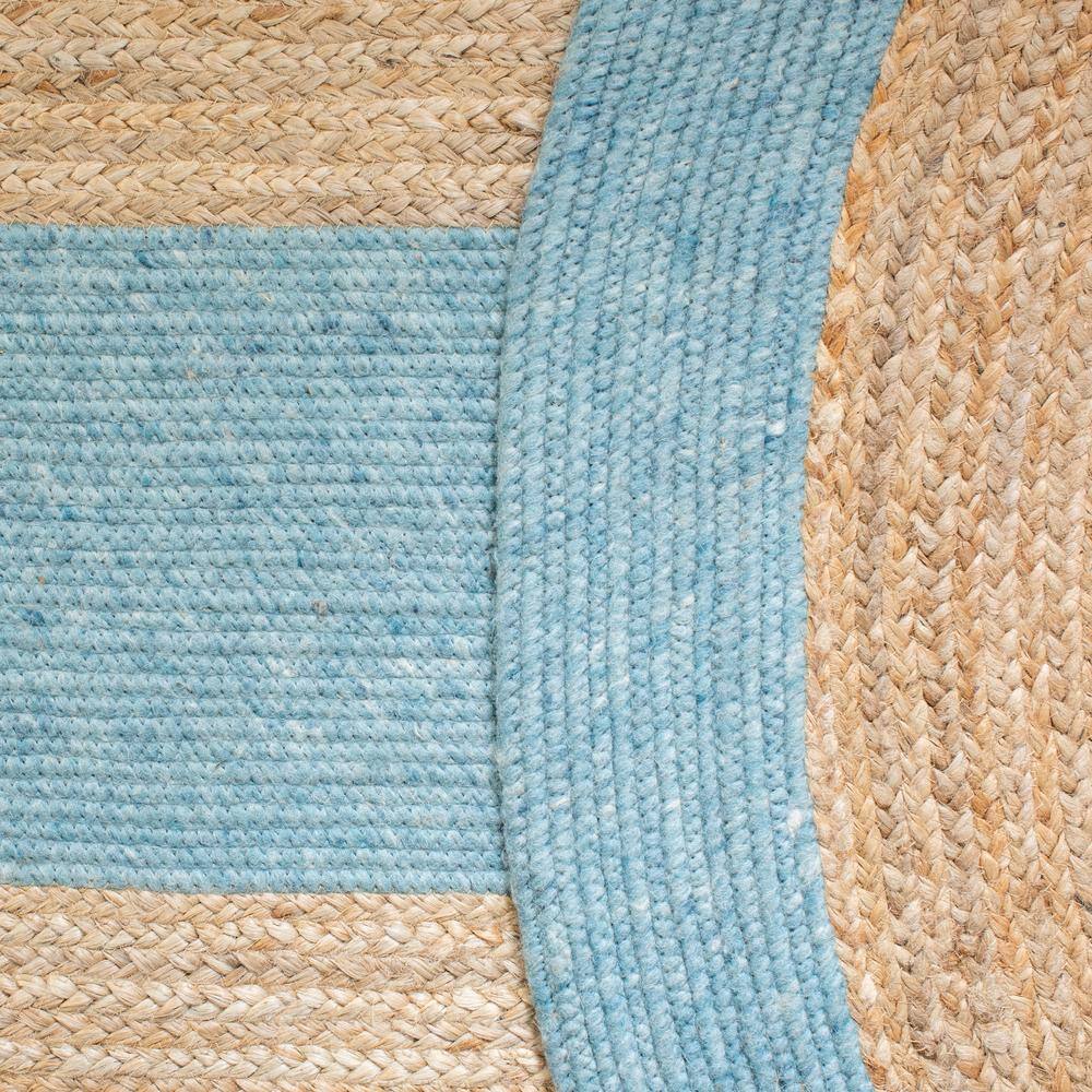 Handmade Blue and Natural Oval Braided Wool Cotton Rug 5' x 7'