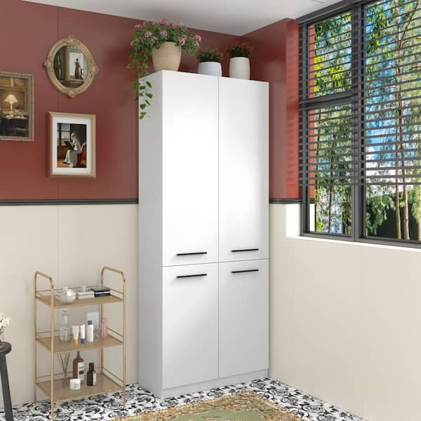 31.5 in. W White Wood 3 Shelves Laundry Room Cabinet with 2 Flip Laundry Hampe