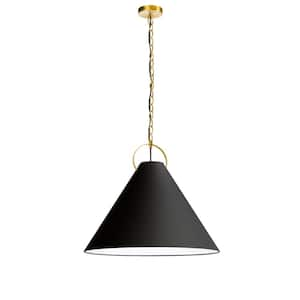 Princeton 1-Light Aged Brass Shaded Pendant Light with Black Fabric Shade