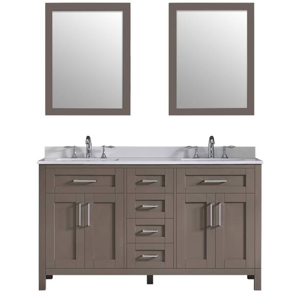 OVE Decors Tahoe 60 in. W Bath Vanity in Saddle Brown with Cultured Marble Vanity Top in White with White Basins and Mirrors