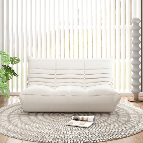 2 Seater Sofa Couch with Deep Seats, 53 in. Rectangle Armless Teddy Velvet Bean Bag Chair in Beige