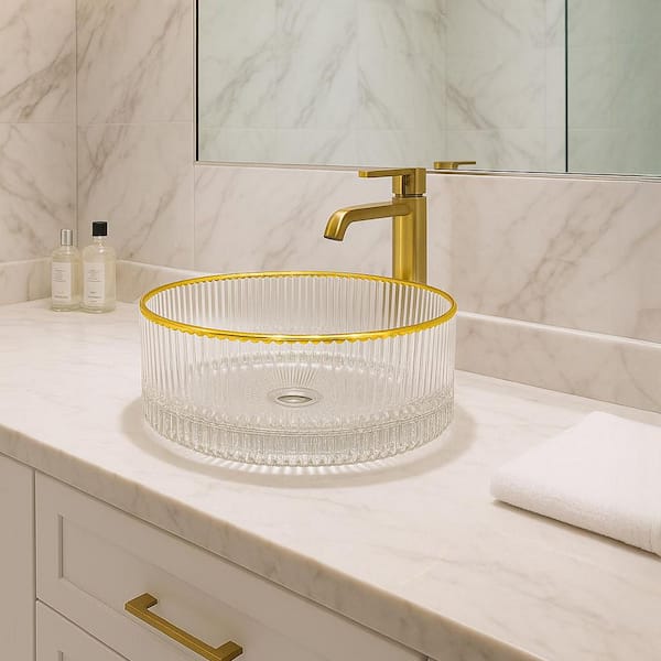 Scotch 14 in. Circular Bathroom Vessel Sink in Gold Yellow Tempered Glass