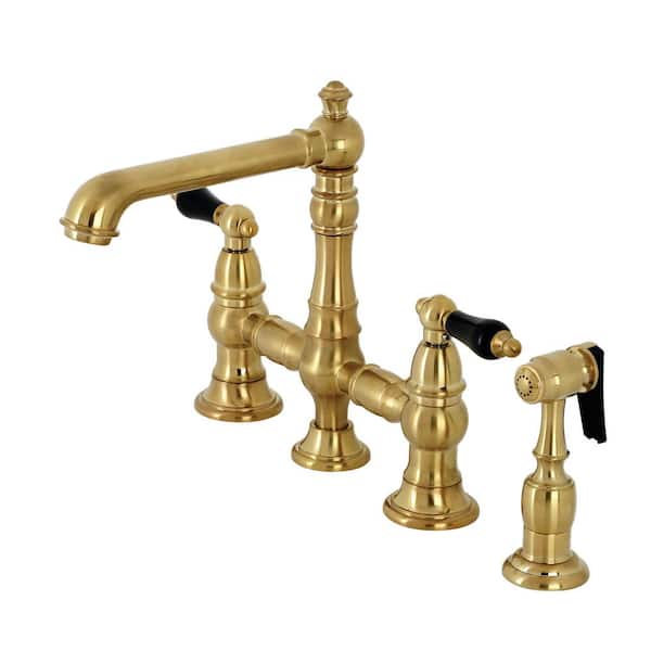 Kingston Brass Duchess 2-Handle Bridge Kitchen Faucet with Side Sprayer in Brushed Brass