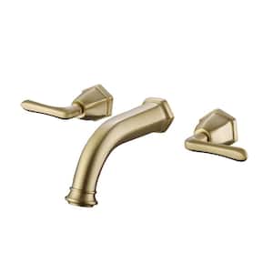 2-handle Wall Mounted Faucet Bathroom Sink Faucet in Brushed Gold